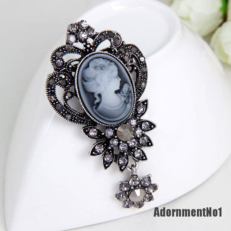 (Adornmentno1) 1pc Bros / Pin Gaya Victoria Motif Cameo Aksen Kristal Untuk Aksesoris Wanita / Pesta Pernikahan