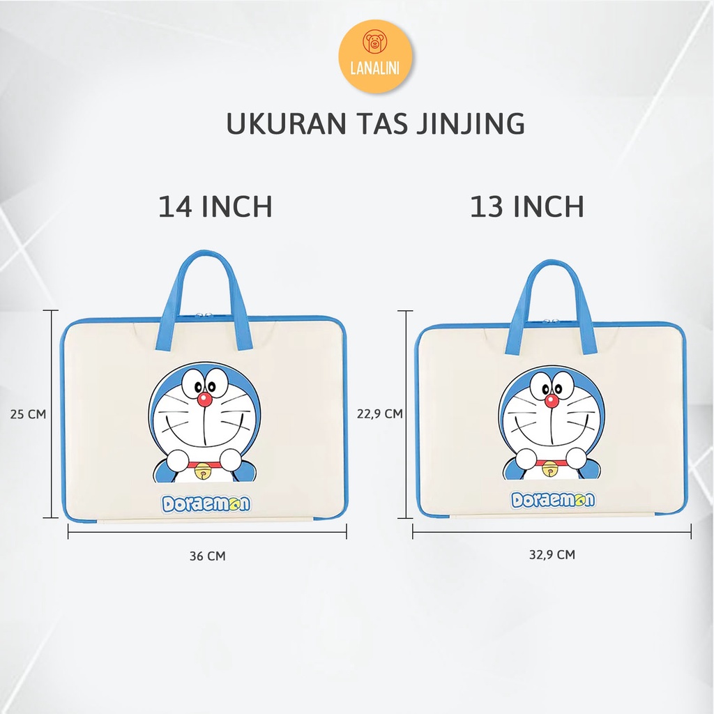 Sleeve Pouch Sarung Tas Bag Case Ipad Tab Tablet Macbook Air Pro Laptop Asus Acer Lenovo HP Huawei 11 12 13 14 15 inch Motif Gambar Kartun Cartoon Doraemon Warna Putih Biru White Blue Cute Murah Korean Model Jinjing Tali Strap Waterproof Tahan Air