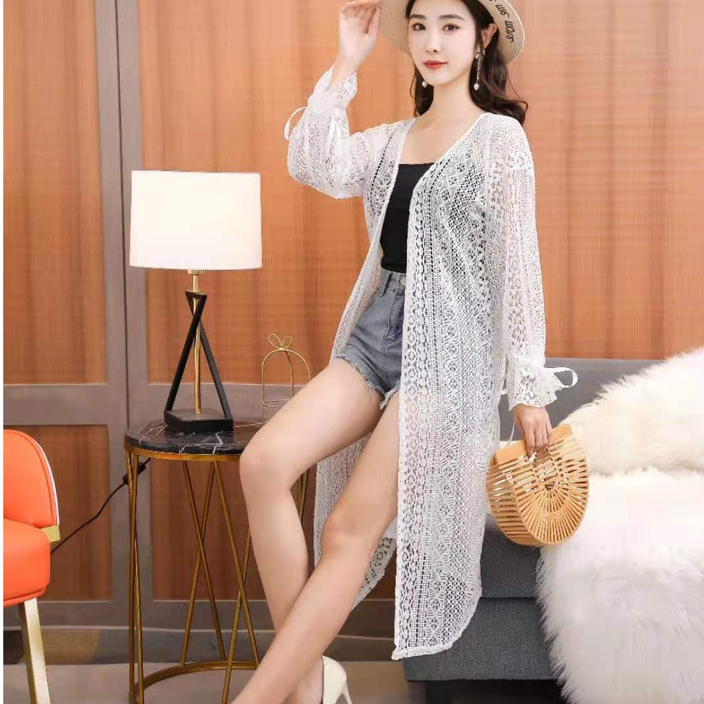 hijab loverz baju wanita Yasmine Long Outer Cardigan Lace Import busana pantai [7122]