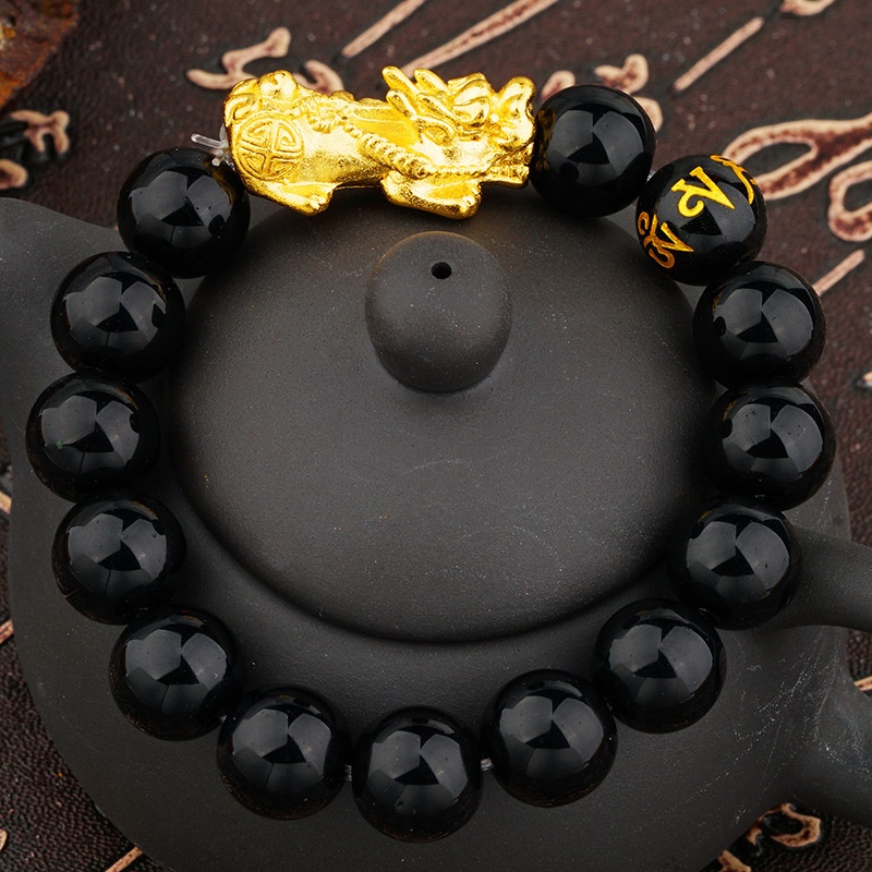 Gelang Manik-Manik Obsidian Emas Untuk Pria