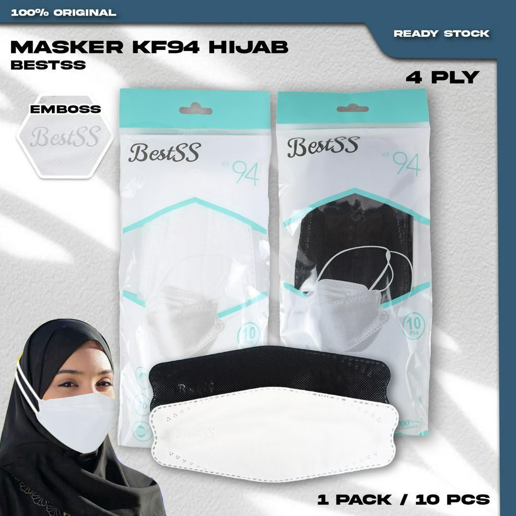 Masker KF94 Hijab BESTSS 4Ply isi 10Pcs Warna Biru BCA KF 94 4 Ply Headloop Surgical Mask Kemenkes