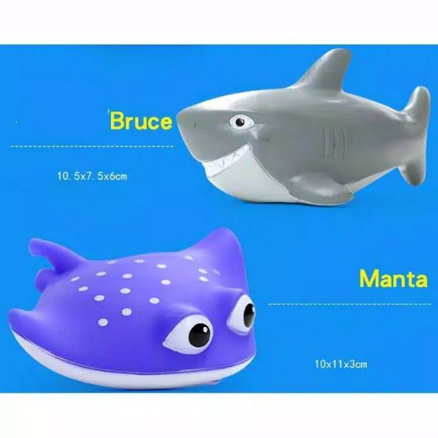 Mainan mandi semprot air nemo baby shark toys in bath baby bayi anak squishy water doll squish ikan fish manta karet rubber toy toys