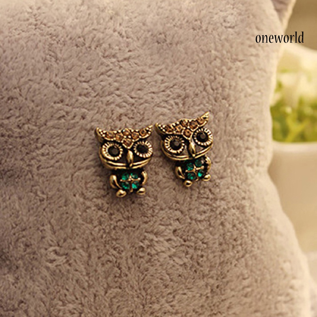 OW@ 1 Pair Stud Earrings Vintage Cute Alloy Women Animal Bird Owl Stud Earrings for  Daily Life