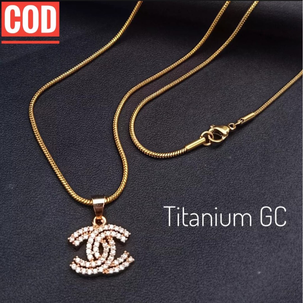 Ganery Kalung Titanium + Liontin Gold Anti Karat/Luntur Selamanya