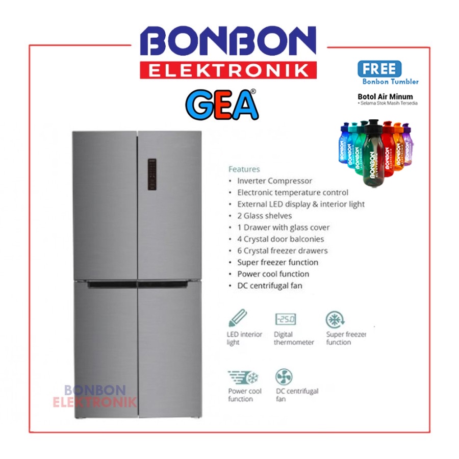 GEA Kulkas Side By Side Inverter 4 Pintu G4D-404 INOX / G4D404