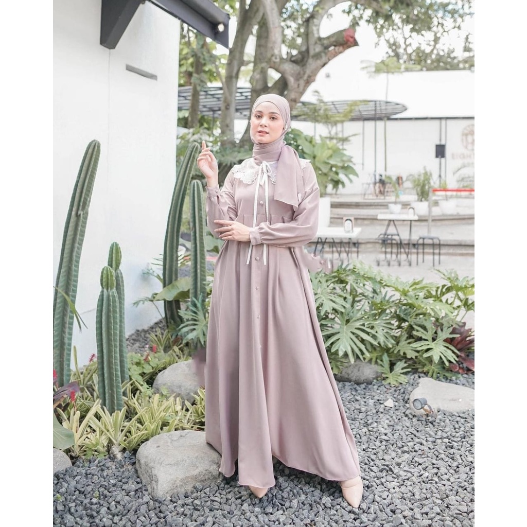 NEW Kamella Dress - Baju muslim Bahan Shakilla+Renda / Dres busui Terbaru / Gaun pesta Long Dress Muslim Terbaru 2022 / Baju renda gamis muslimah / Gamis Remaja modern model Terbaru 2022 / Gamis Wanita