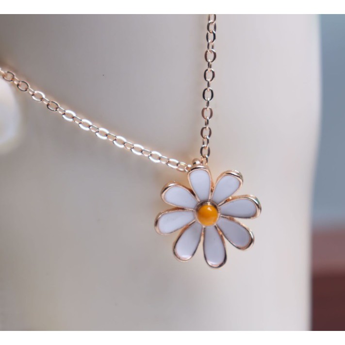 Kalung Liontin Anting S925 Wanita WHITE DAISY Titanium Alloy Women Necklace Gaya Cewek Korea Import