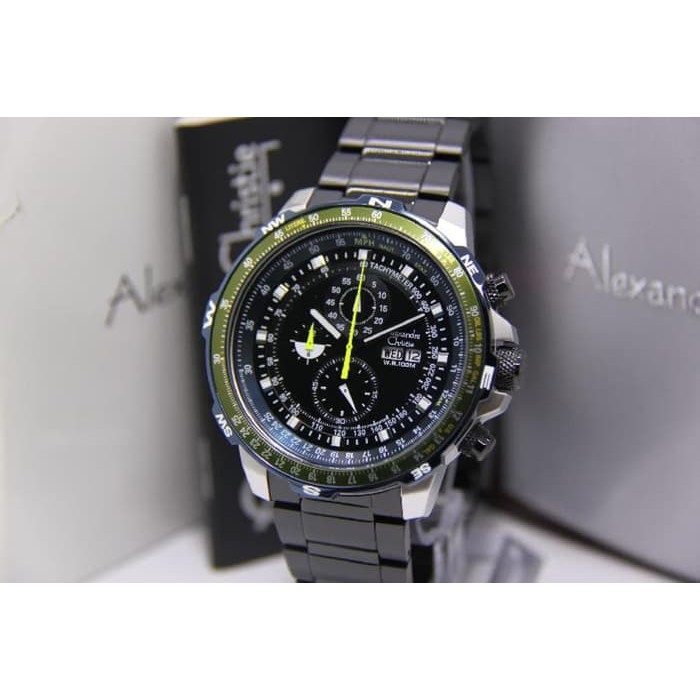 JAM TANGAN PRIA ASLI  ALEXANDRE CHRISTIE AC 6476 PRIA SILVER GREEN ORIGINAL  I TERLARIS I TERMURAH