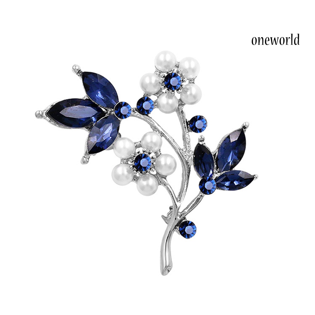 OW@ Women Faux Pearl Rhinestone Petals Flowers Brooch Pin Jewelry Clothing Accessory