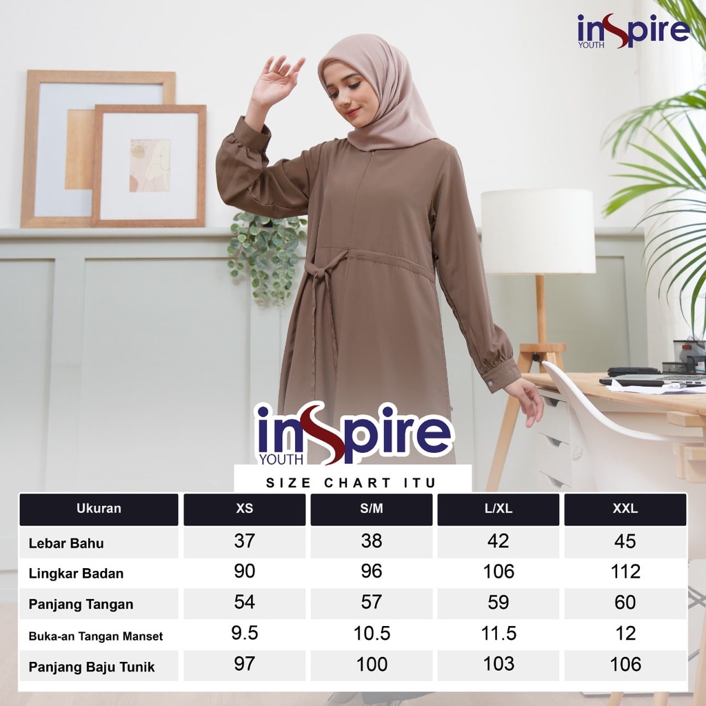 Inspire ITU 47 Tunik Wanita Muslimah Bahan Carina Atasan Wanita Polos Panjang Casual Outfit