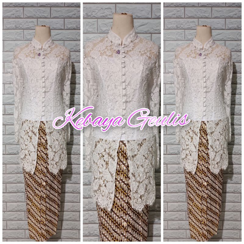 setelan kebaya akad nikah pengantin kebaya tunik putih modern bisa COD