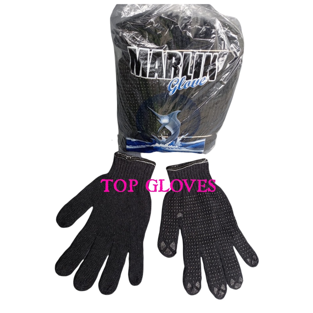 Sarung Tangan Benang Hitam Bintik Hitam PVC Dotting Polkadot Merk MARLIN - Sarung Tangan Proyek - Sarung Tangan Industri - Sarung Tangan Serbaguna