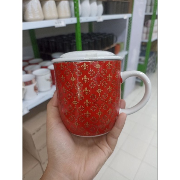 mug keramik+tutup motif batik