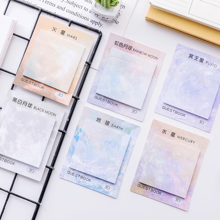 COD❤️Sticky Note Persegi / Sticky Notes Galaxy Universe Planet Earth Moon/ Sticky Notes Aesthetic Memo Pad Tempel Pastel Kertas Memo Sticky Note /Bentuk Kotak Motif Planet Lucu-A.one