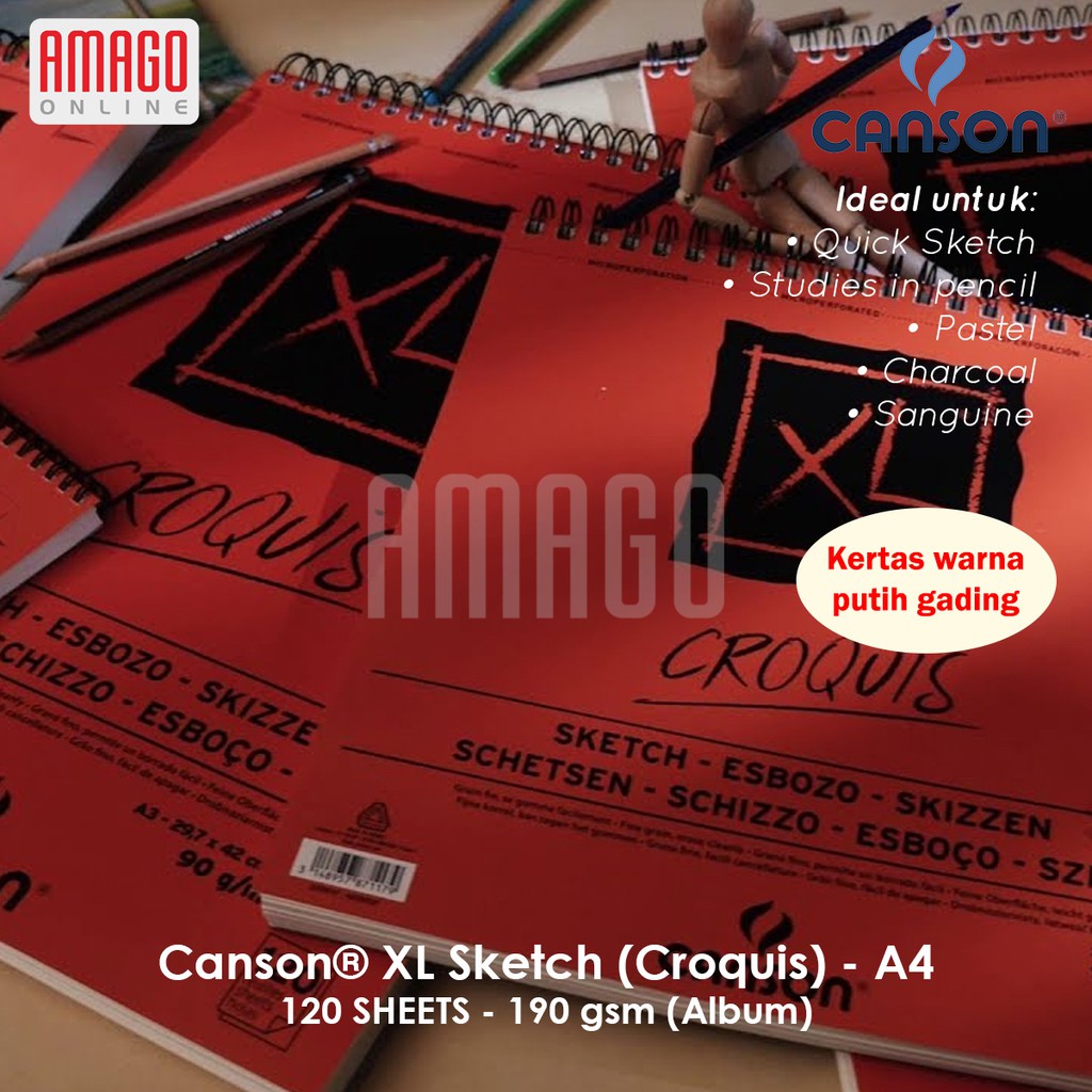 Buku CANSON XL - Sketch (Croquis) - 120 sheets - Ukuran A4 - 90 gsm - 200787103