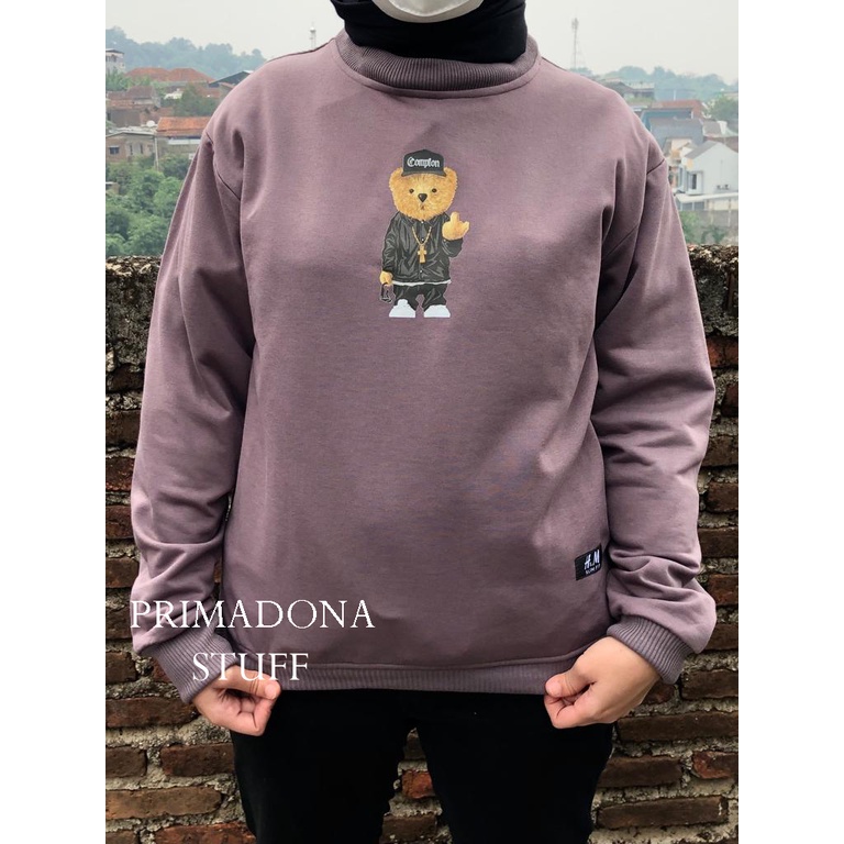 crewneck wanita pria remaja dewasa sweater beruang bahan fleece tebal L XL XXL