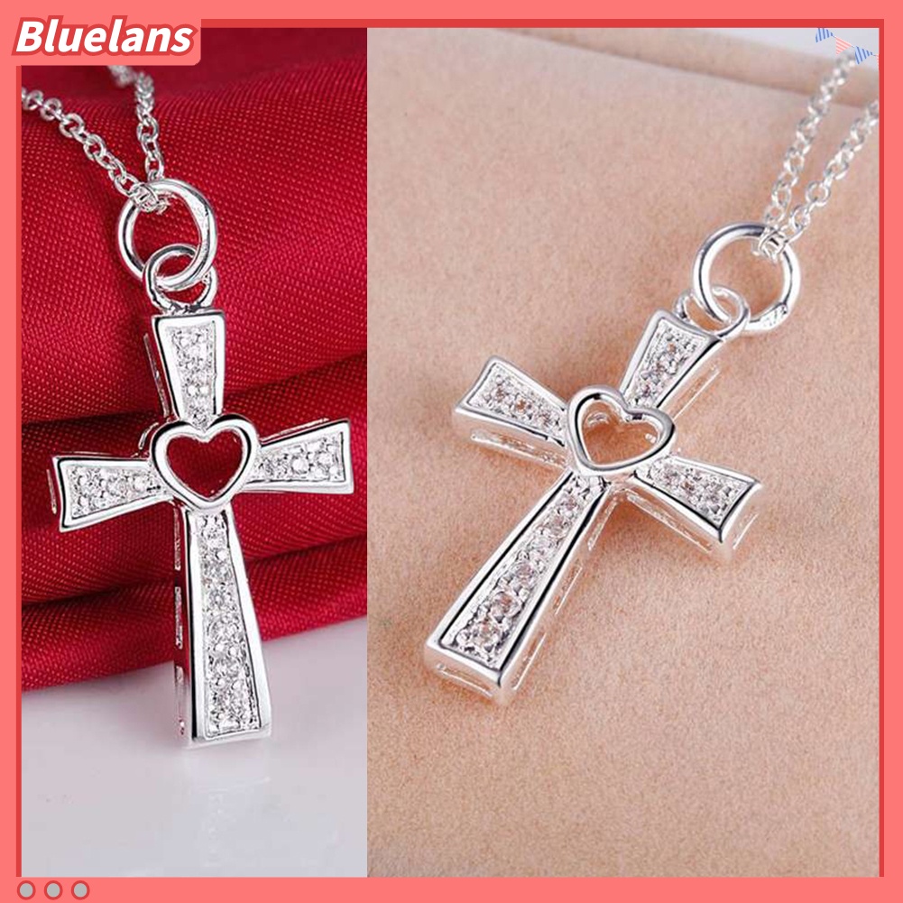 Bluelans Women Men Fashion Cross Necklace Hollow Heart Cocktail Party Wedding Jewelry