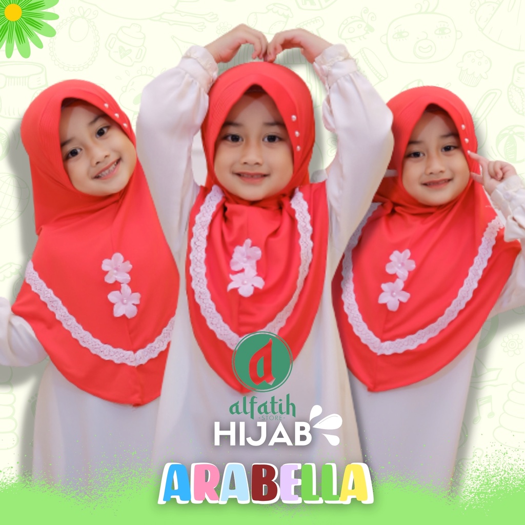 ALFATIH STORE Jilbab Anak SD ARABELLE Bunga Depan / Variasi Renda Bawah / Jilbab Anak Murah ianah