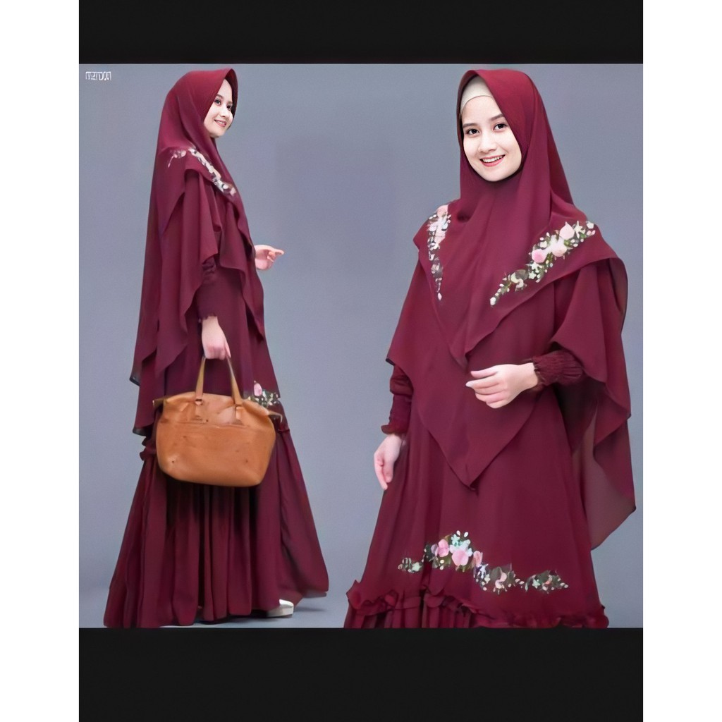 Delima dress syari + khimar / DRESS MUSLIM / DRESS WANITA - BAJU KEKINIAN - GAMIS SET