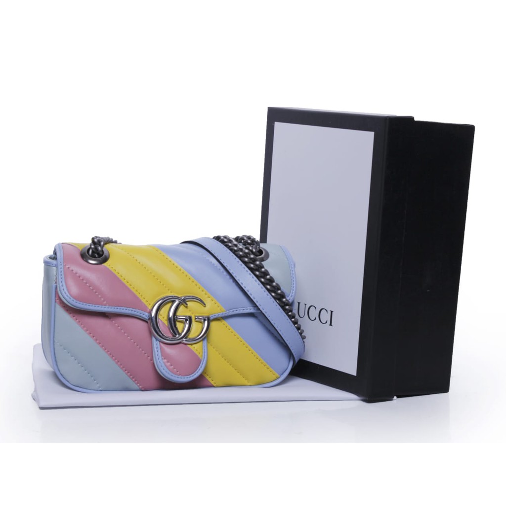 GUCCI Marmont Pastel and Rainbow Colors with Box 8193K (07) Size 22cm / Tas Wanita / Tas Pundak