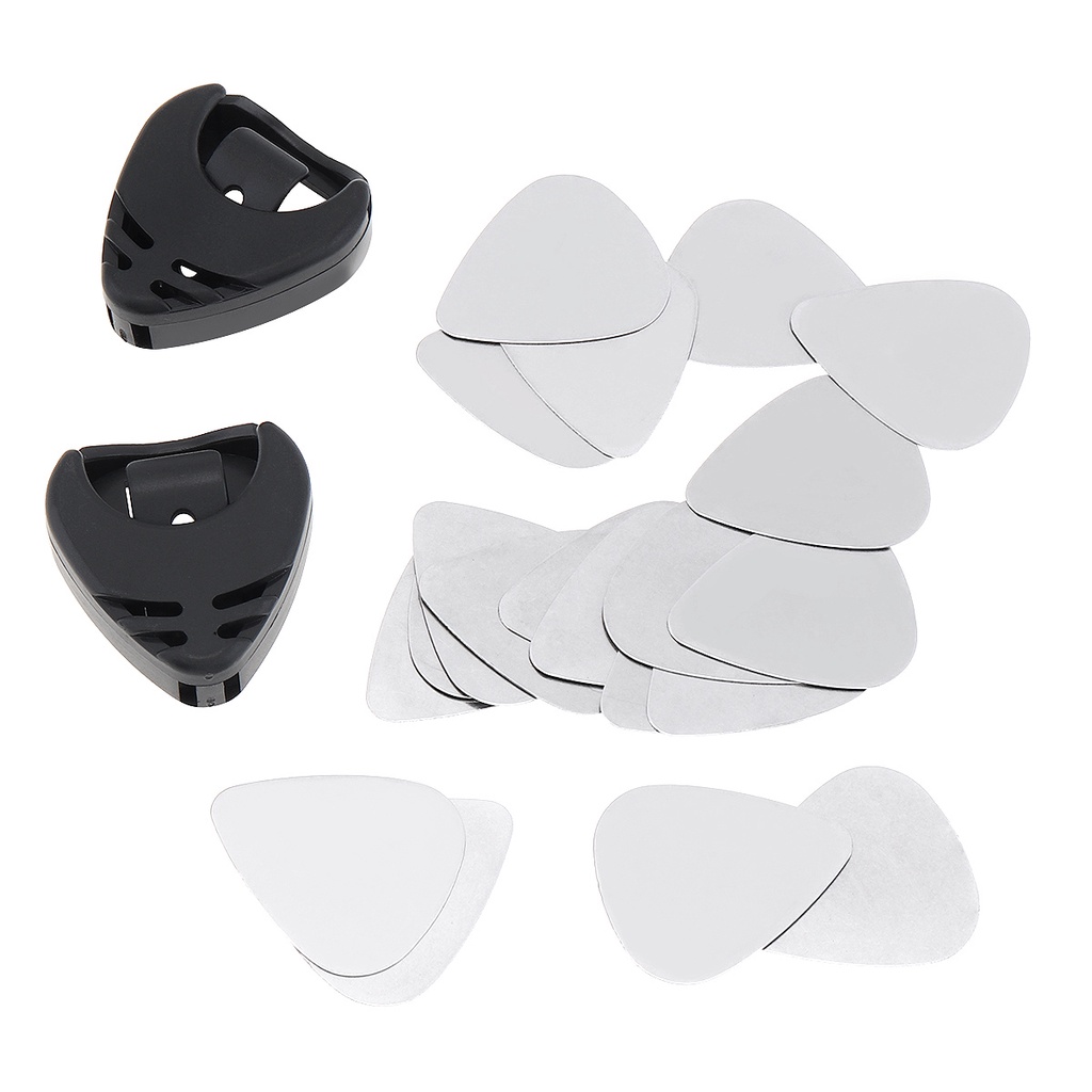 20pcs Pick Gitar Elektrik 0.3mm Bahan Stainless Steel Dengan 2 Holder Pick