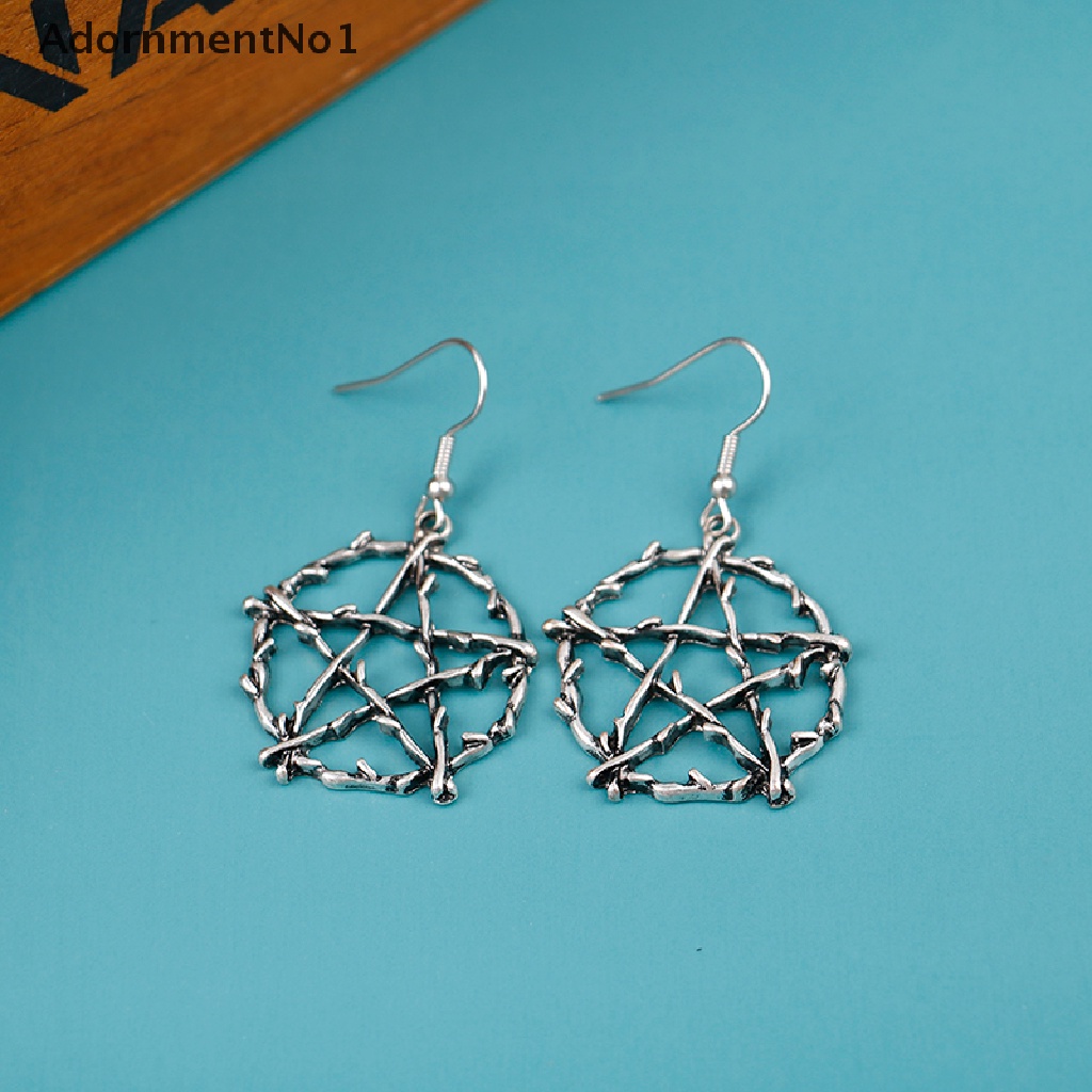 (AdornmentNo1) Anting Tusuk Gantung Desain Bintang Pentagram Gaya Gothic / Punk Untuk Wanita