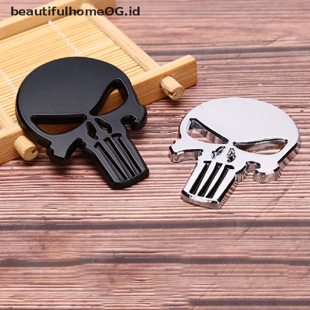 Stiker Emblem 3D Bentuk Tengkorak Bahan Metal Untuk Aksesoris Mobil