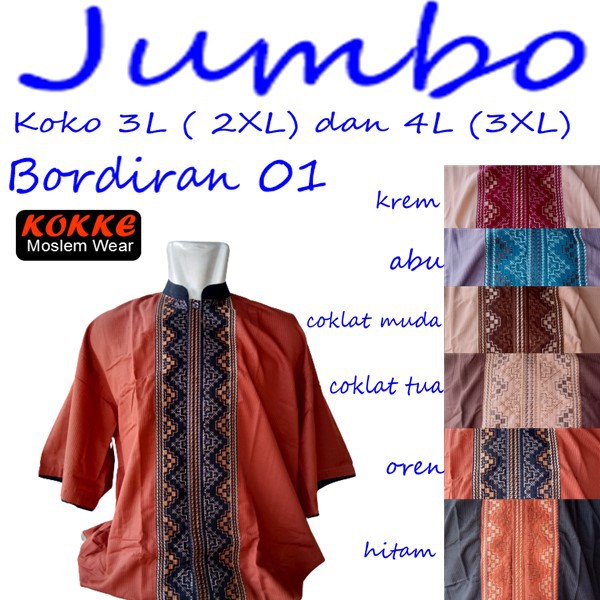 koko jumbo lengan pendek bordir ukuran 3L(2XL) dan 4L(3XL)