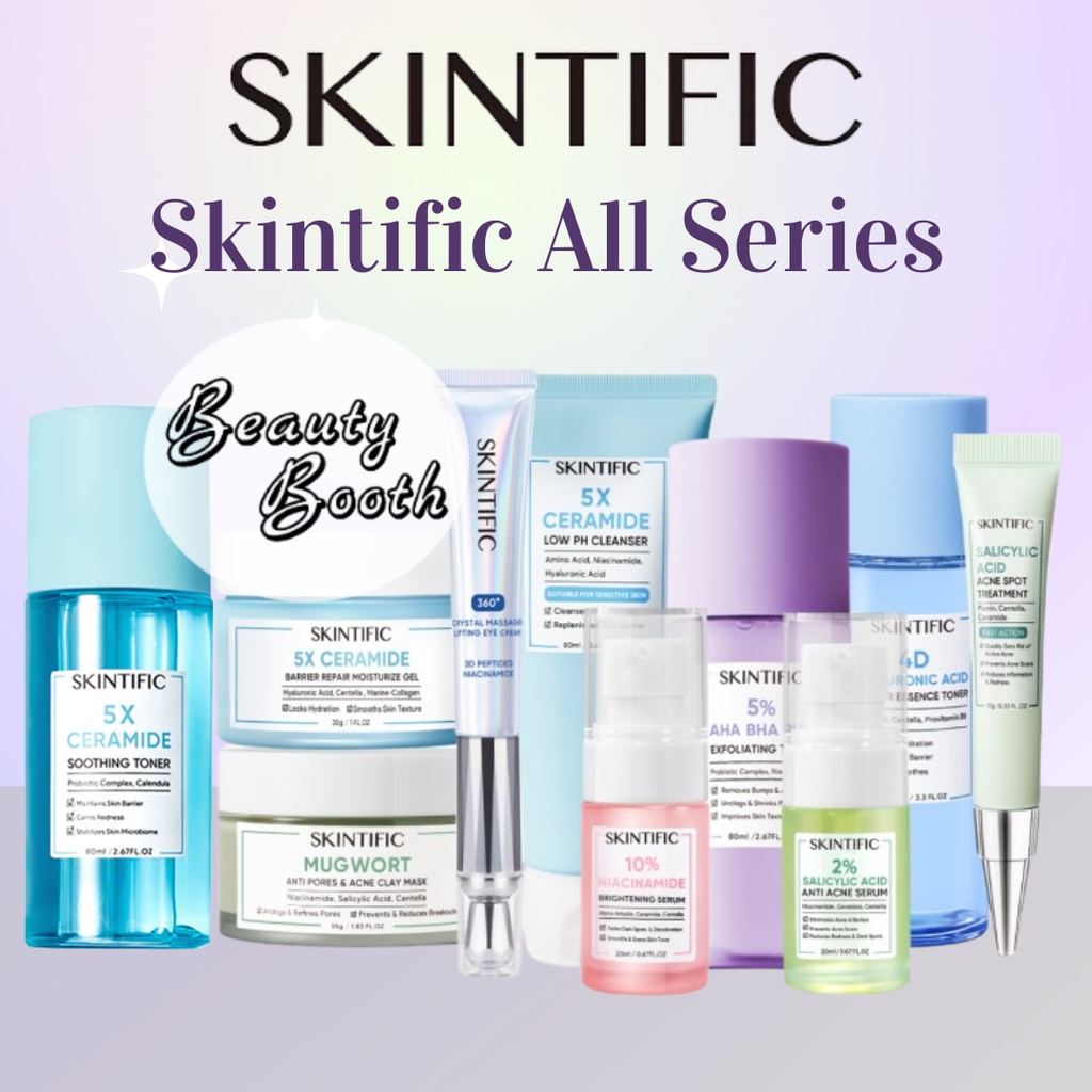 SKINTIFIC All Series 5X Ceramide Barrier Moisture Gel | Mugwort | 5% AHA BHA Exfoliating Toner | 4D Hyaluronic | Salicylic Acid Acne Spot | Low PH Cleanser | Eye Cream | 10% Niacinamide Brightening Serum