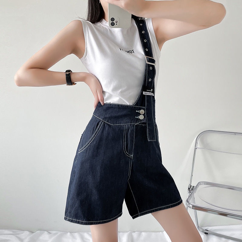 Musim panas bagian tipis denim putih overall one-shoulder wanita musim panas hot girl net merah keci