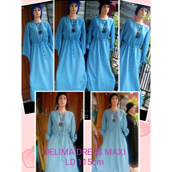 Dress baju gamis biru langit maxi elegan wanita muslimah trend 2023