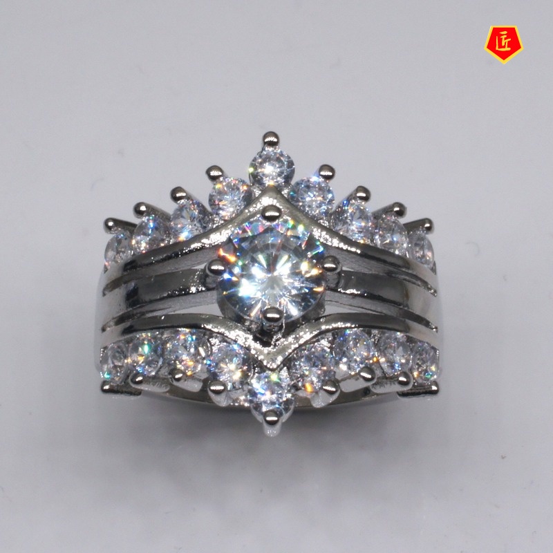 [Ready Stock]Creative Three-Layer Diamond-Studded Ring Fashion Luxury