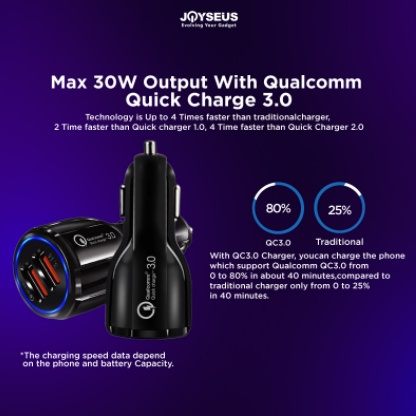 ✅COD Car Charger Colokan Mobil 2 Ports QC3.0 3.1A JOYSEUS Qualcomm Black