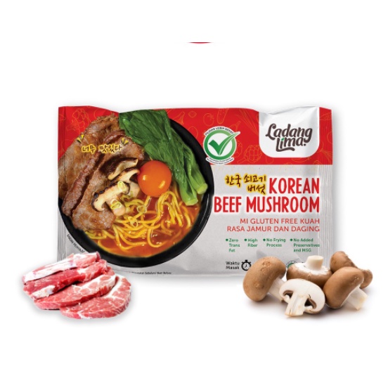 

Ladang Lima Korean Beef Mushroom Noodle Mie Gluten Free 94gr - Mie Gluten Free Balikpapan - Mie Korea