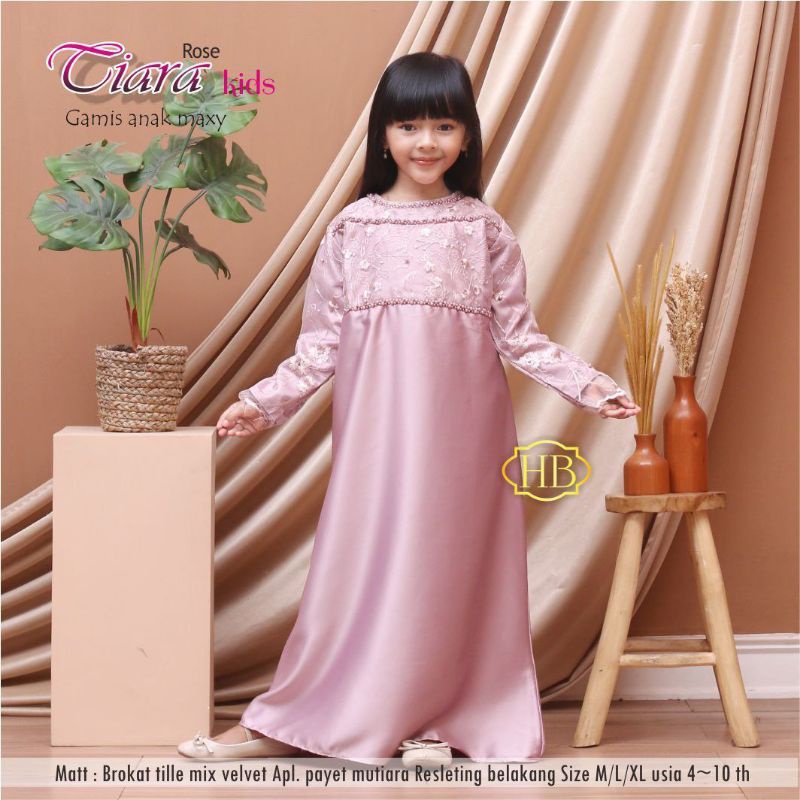 TIARA KIDS MAXY MAXI GAMIS DRESS BROKAT TILLE ANAK CEWEK 4-12 TAHUN POLOS MURAH HIJAU MINT PINK ROSE