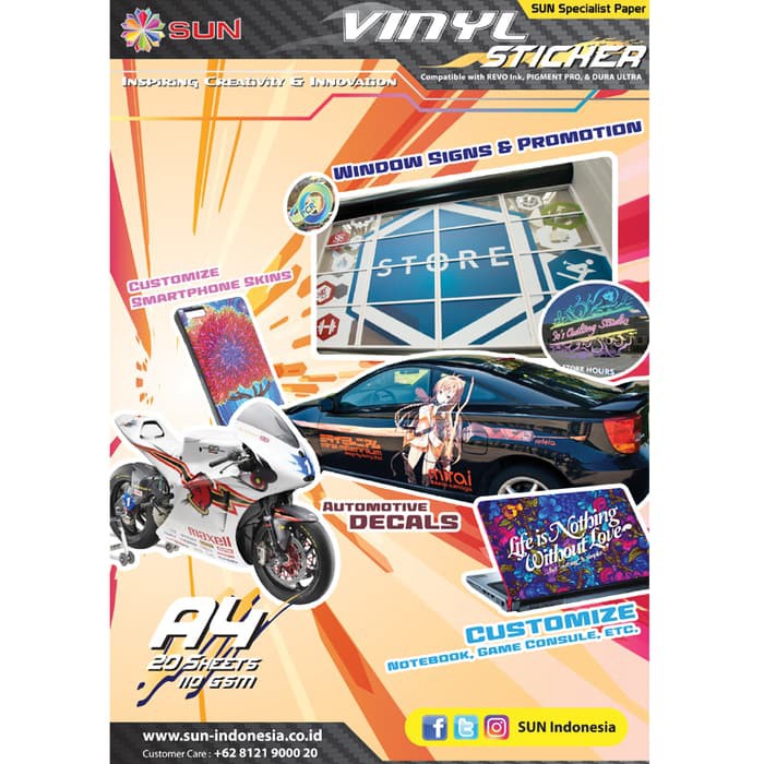 

Kertas Stiker SUN Specialist Sticker Vinyl Inkjet Matte A4