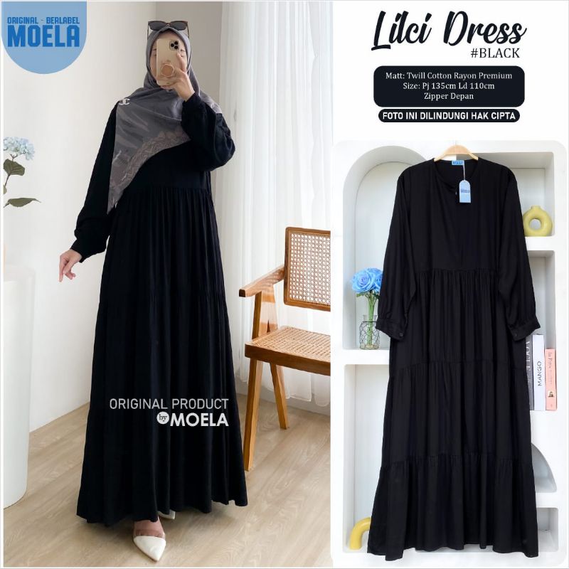 Lilci Dress Ori Moela Berlabel Gamis Polos Rayon Twill