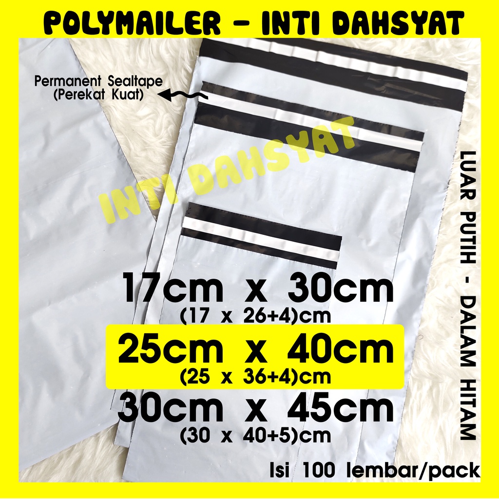 polymailer putih   hitam 25x40 isi    100lembar plastik amplop packaging toko online shop termurah d