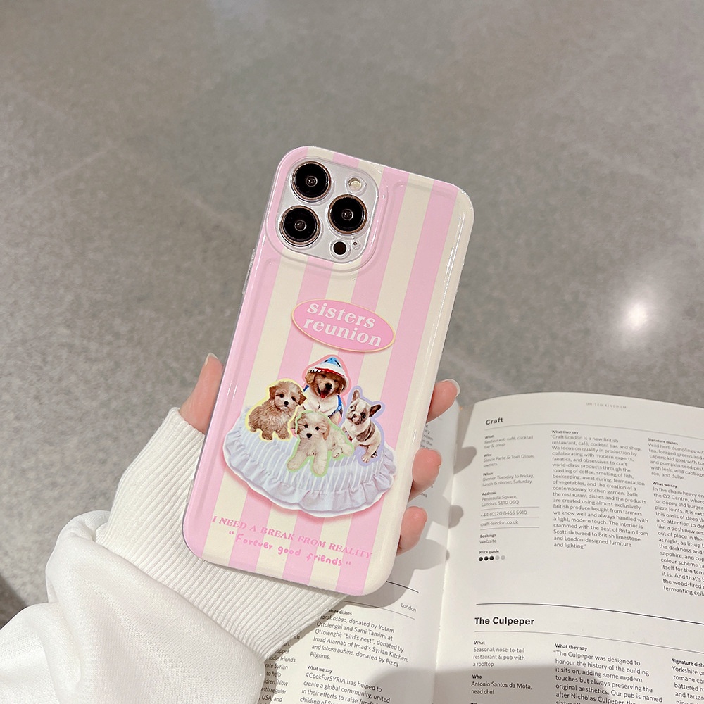 Case Pelindung Bahan Silikon Motif Kartun Anjing Pink Untuk Iphone 14 7 8 Se 2020 7 + 8PLUS 11 12 13 PRO MAX