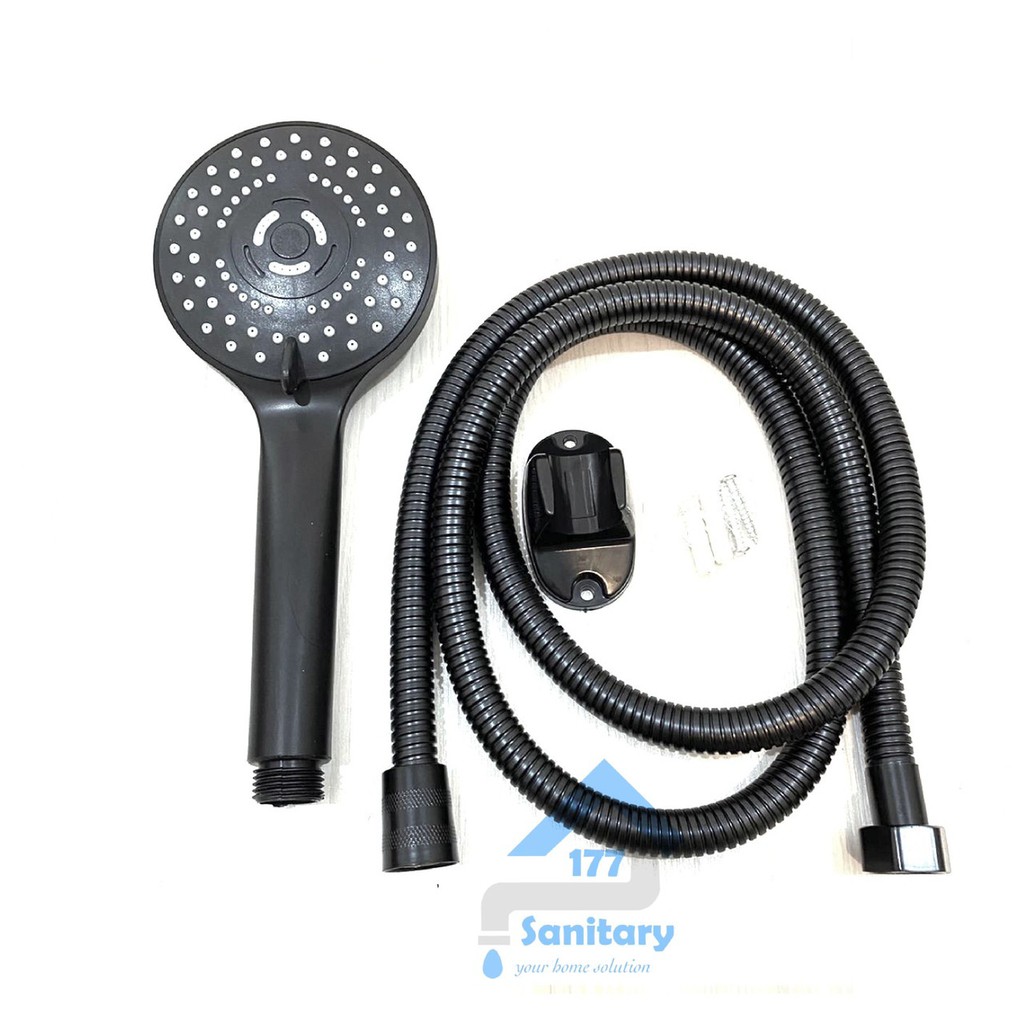 Hand shower HITAM 5in1 minimalis gede 10 cm 3088-HandShower mandi Set 5 fungsi model air semprotan Black /A93