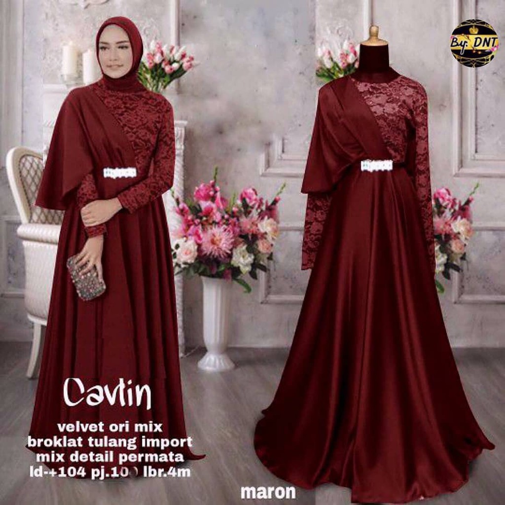 Dress Gamis Syari Brukat Kombinasi Velvet Cavlin Mewah Gaun Kondangan || LJF STORE-3