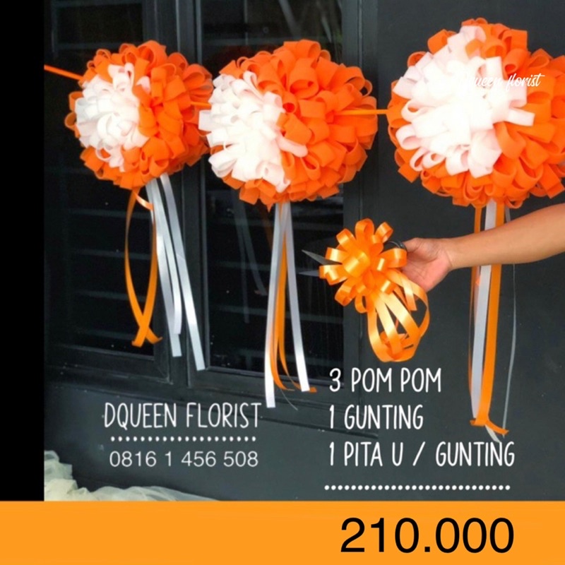 DQueen Florist Paket Pita Peresmian 3 Pom Pom 1 Gunting Hias Acara Grand Opening Potong Pita Gedung Kantor Custom Warna Dan Ukuran