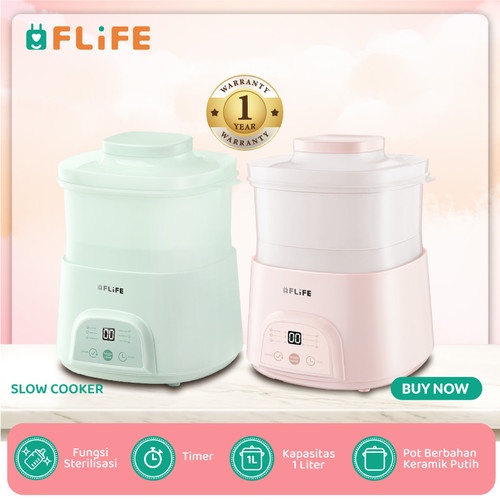 FLIFE Slow Cooker 1 Liter - Warna Pink dan Green - Model FC-30NC01 - Multifungsi - Baby Food - Mpasi