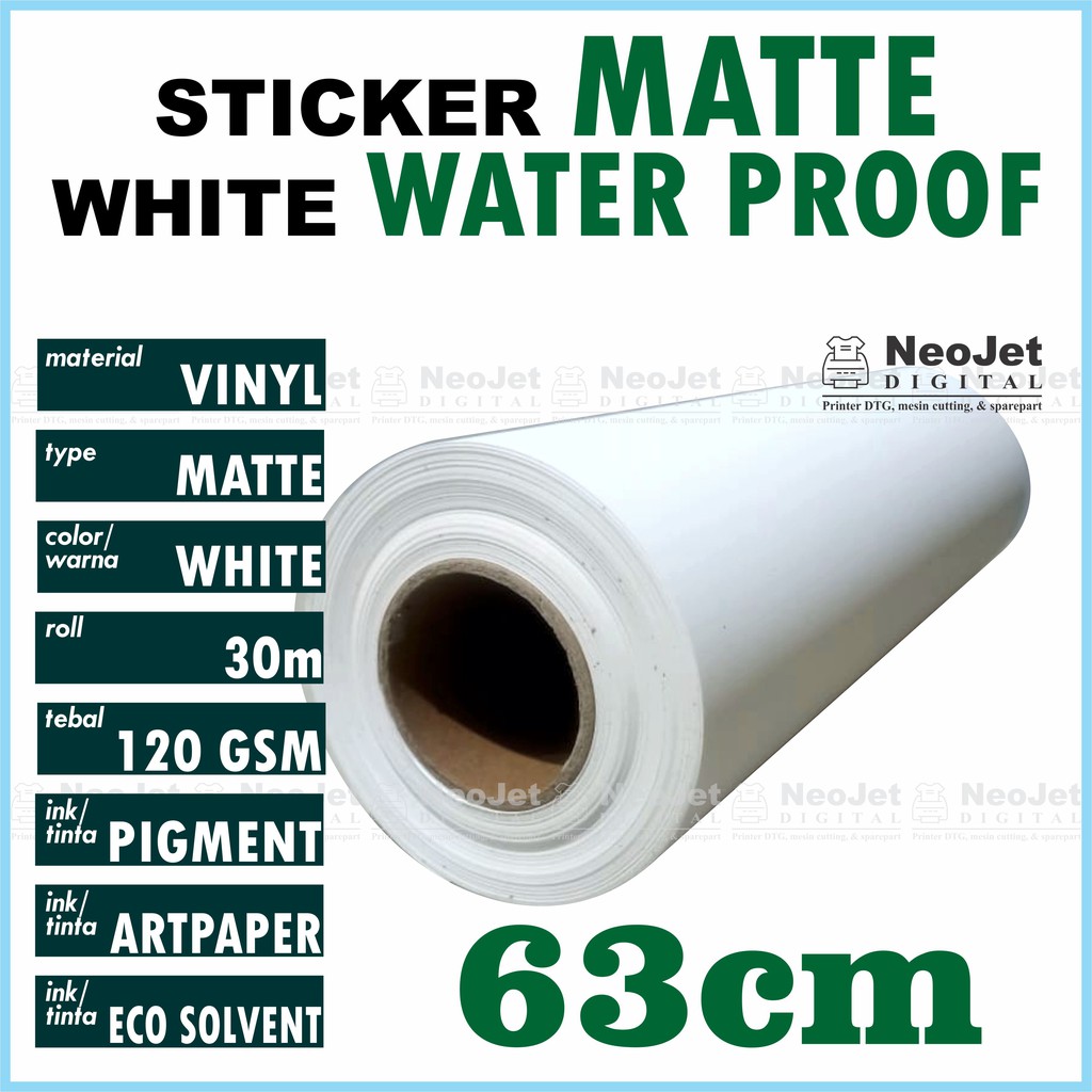

Stiker Sticker Matte Inkjet Waterproof Doff Doft Mate 63 cm 61Ccm Putih White Water Proof Anti Air