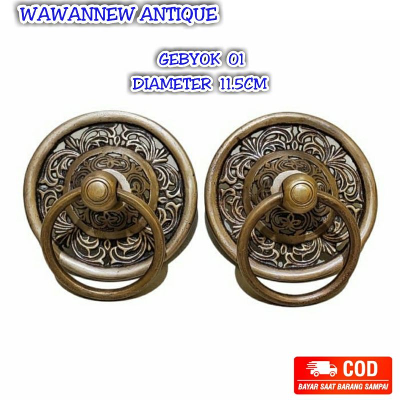 Handle Pintu Rumah Pagar Kuningan Antik Gebyok 01 12cm