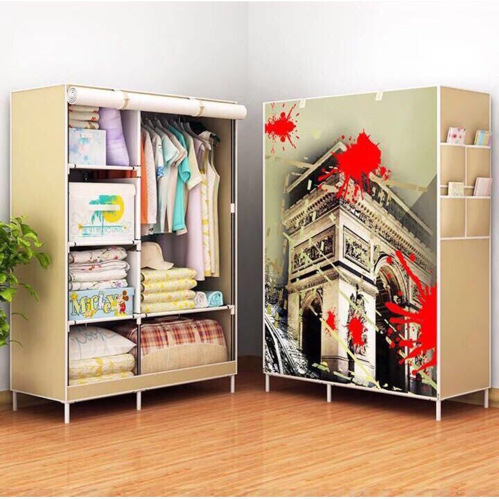 Lemari Pakaian Rak Baju Lemari Kain Rak Besi Lemari Portable Anak Bayi
