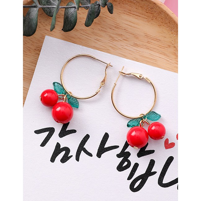 LRC Anting Hoops Fashion Cherry Shape Decorated Simple Earrings