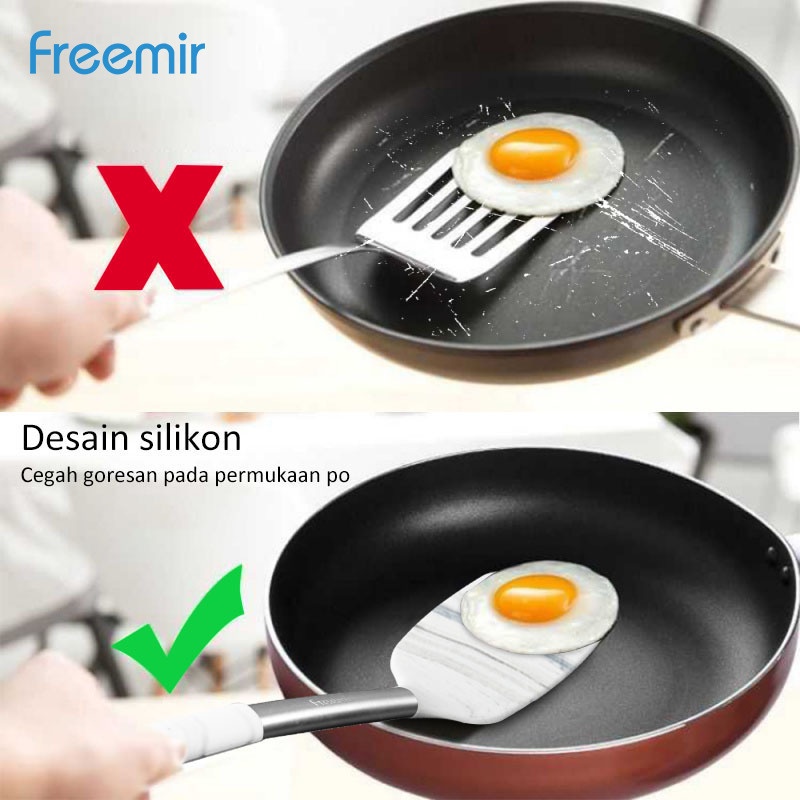 Sendok Spatula Silikon Sutil Premium menggoreng menumis warna Hitam dan Grey Abu-abu Bercorak Marmer