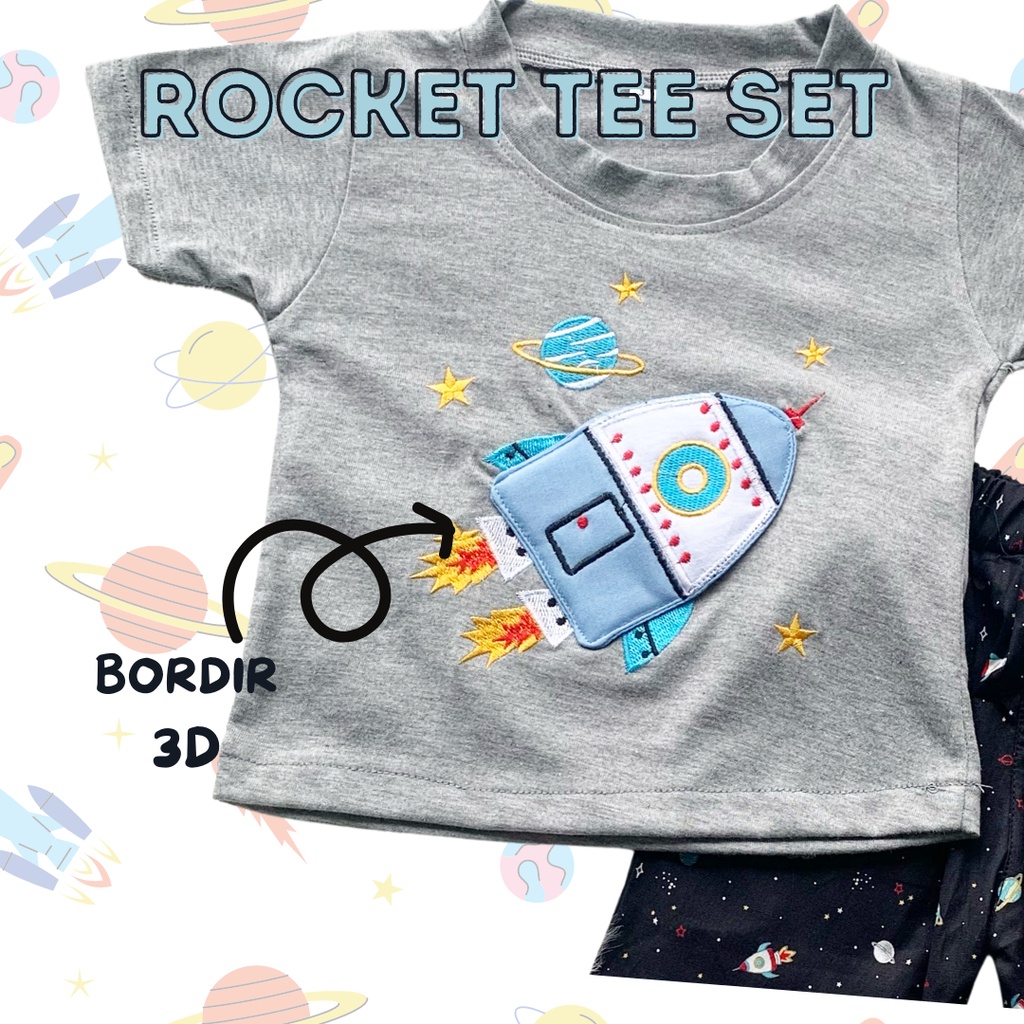 setelan jogger anak celana panjang kaos lengan pendek 1 - 3 tahun balita baby laki laki cowok ROCKET TEE SET