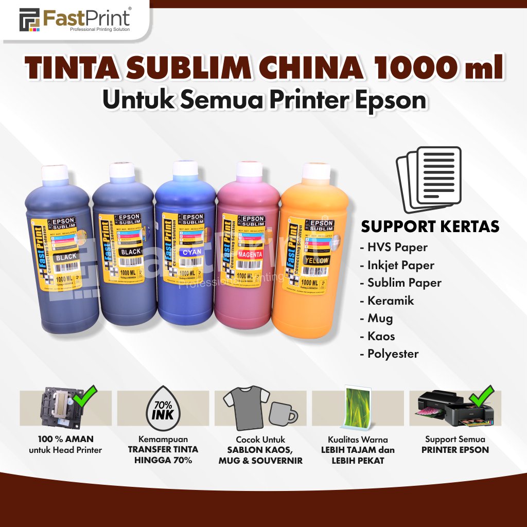 Tinta Refill Sublim Sublime Premium Epson 1000 ML 1 Set 5 Warna